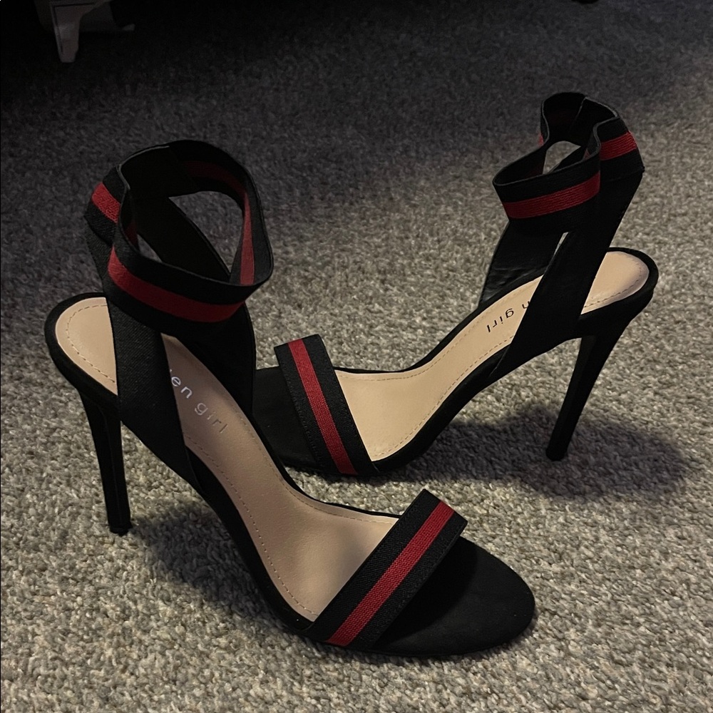 Madden Girl Black and Red Strappy Heels